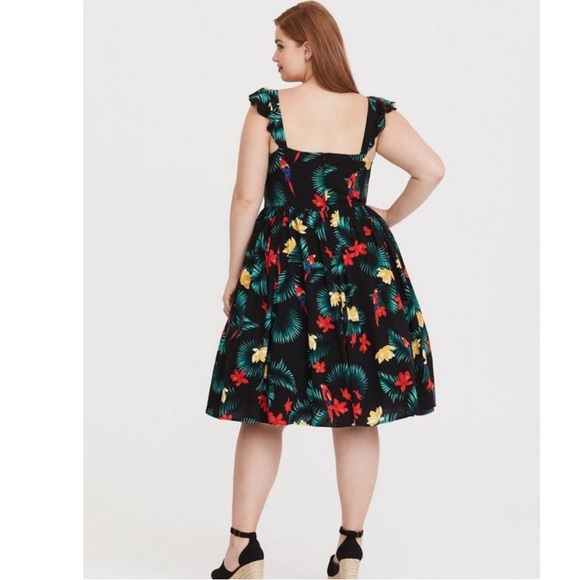 Torrid Retro Chic Tropical Parrot Midi Pinup Girl Dress - Picture 5 of 6